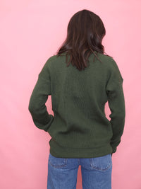 Vintage Green Zip-Up Knit Cardigan