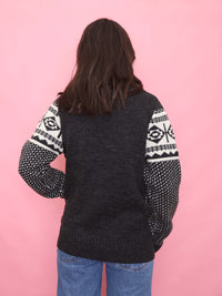Retro Monochrome Patterned Zip-Up Knit Cardigan