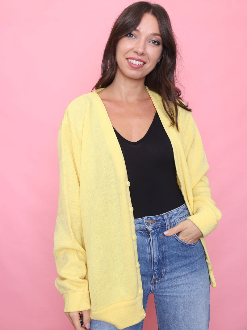 Vintage Yellow Button-Up Knit Cardigan