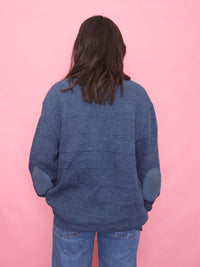 Vintage Fully Lined Knitted Zip-Up Cardigan Jacket – Blue Textured Knit