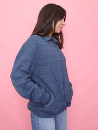 Vintage Fully Lined Knitted Zip-Up Cardigan Jacket – Blue Textured Knit