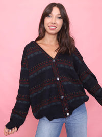Vintage Lambswool Patterned Cardigan – Classic Button-Up Knit