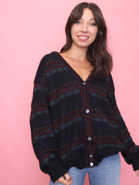 Vintage Lambswool Patterned Cardigan – Classic Button-Up Knit
