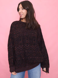 Vintage Maroon & Black Abstract Knit Jumper