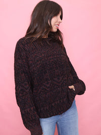 Vintage Maroon & Black Abstract Knit Jumper