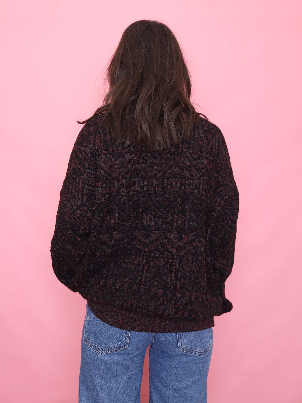 Vintage Maroon & Black Abstract Knit Jumper