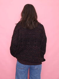 Vintage Maroon & Black Abstract Knit Jumper