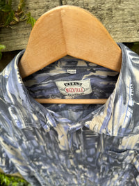 Vintage 90s Abstract Print Shirt | Oversized Blue Grey Pattern Short Sleeve Unisex
