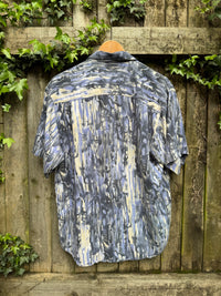 Vintage 90s Abstract Print Shirt | Oversized Blue Grey Pattern Short Sleeve Unisex