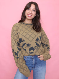 Vintage Camel & Desert Knit Jumper - 90s Graphic Sweater