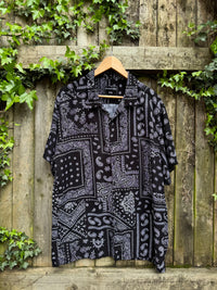 Vintage Style Bandana Print Shirt | Black White Paisley Pattern Oversized