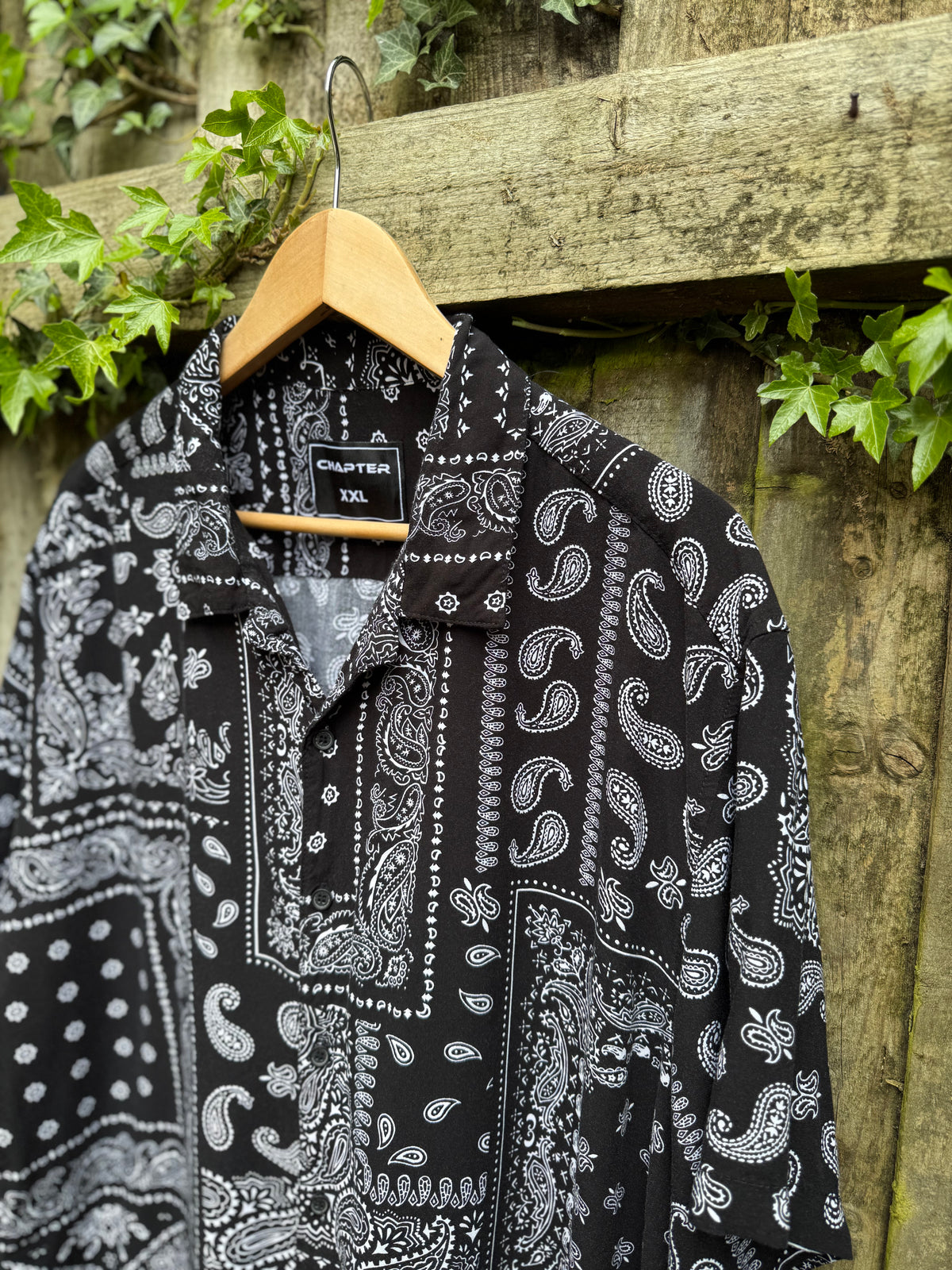 Vintage Style Bandana Print Shirt | Black White Paisley Pattern Oversized