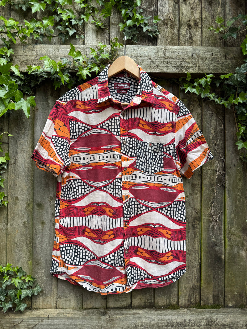 Desigual Abstract Print Shirt | Red Orange Pattern Short Sleeve