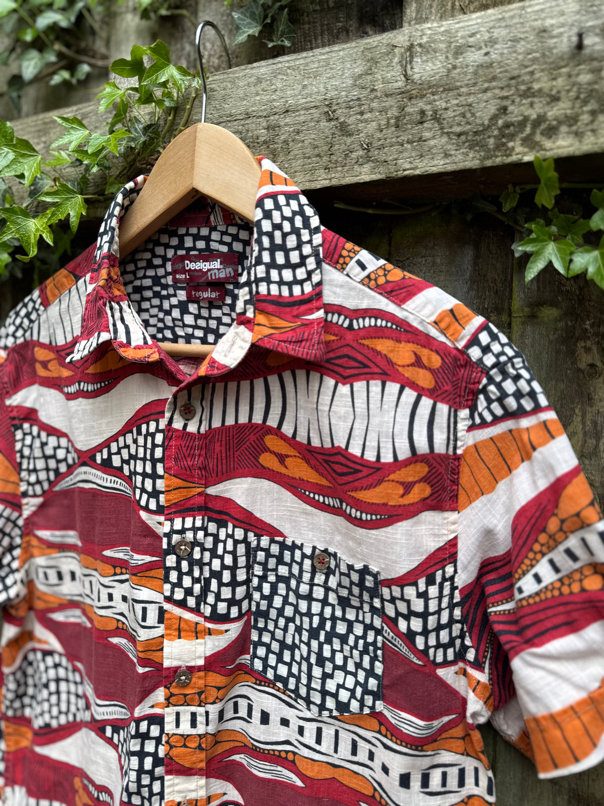 Desigual Abstract Print Shirt | Red Orange Pattern Short Sleeve