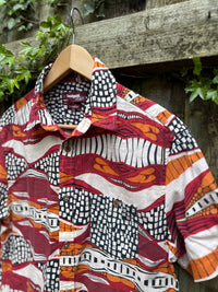 Desigual Abstract Print Shirt | Red Orange Pattern Short Sleeve