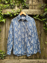 Vintage Paisley Print Shirt Blue Grey | Long Sleeve Abstract Pattern