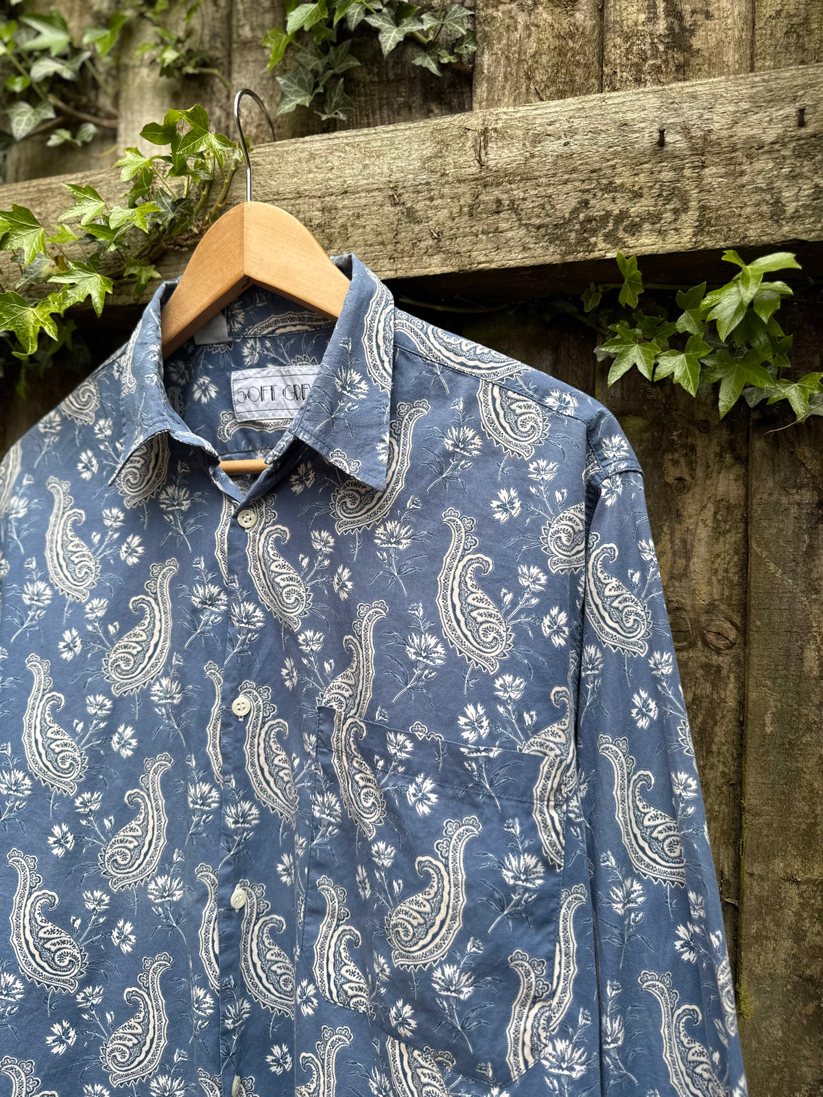 Vintage Paisley Print Shirt Blue Grey | Long Sleeve Abstract Pattern