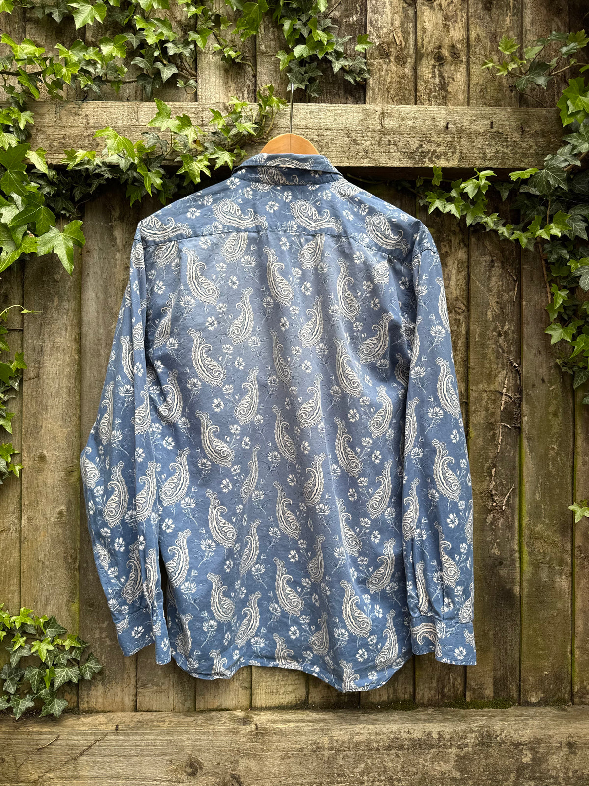 Vintage Paisley Print Shirt Blue Grey | Long Sleeve Abstract Pattern