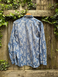 Vintage Paisley Print Shirt Blue Grey | Long Sleeve Abstract Pattern