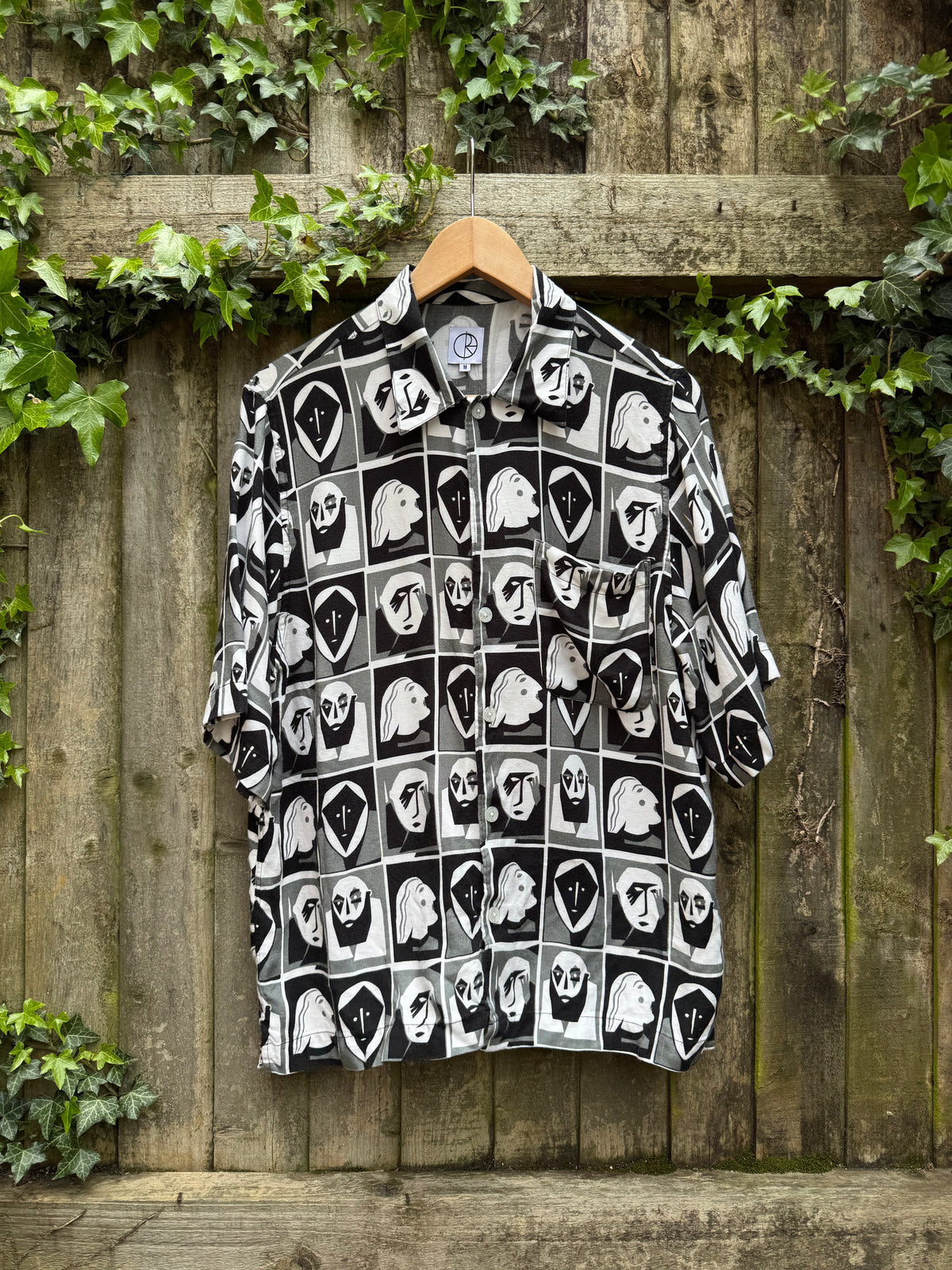 Retro Abstract Faces Print Shirt Black White | Graphic Pattern Short Sleeve