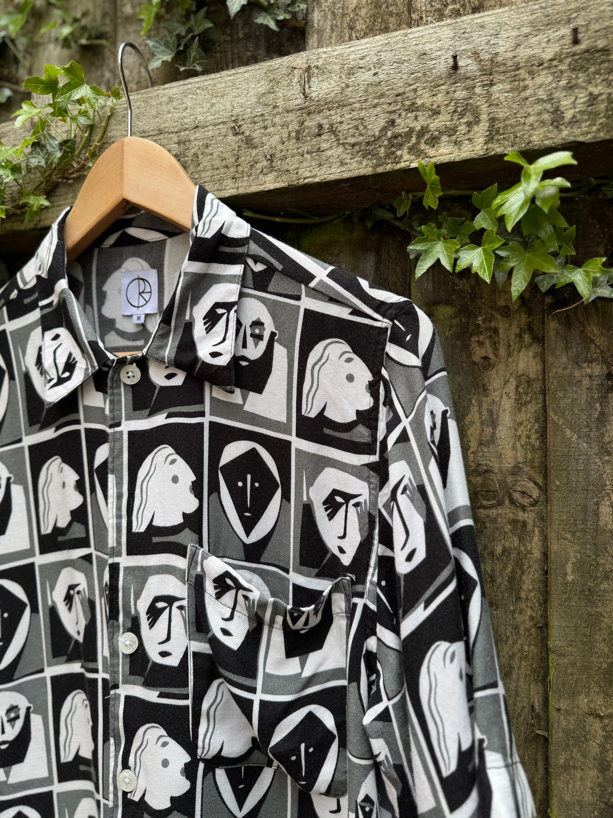 Retro Abstract Faces Print Shirt Black White | Graphic Pattern Short Sleeve