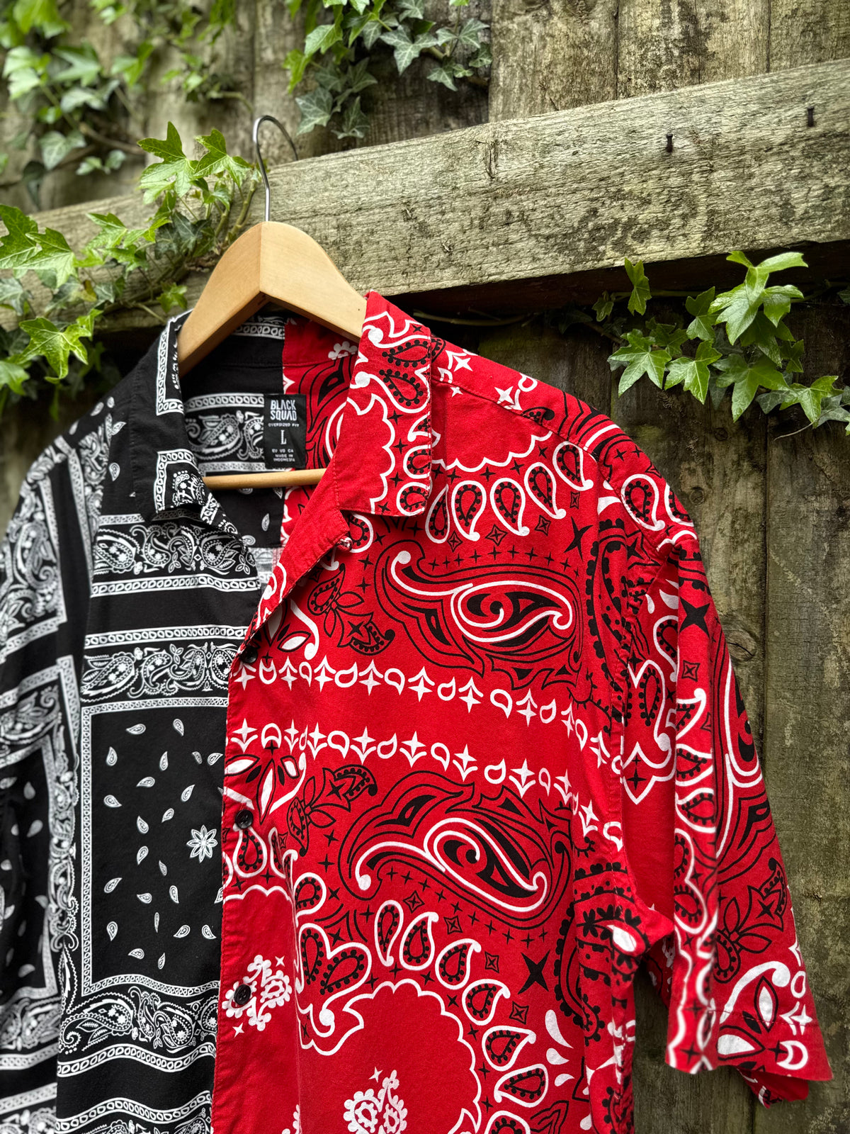 Vintage Style Split Bandana Print Shirt Red Black | Patchwork Paisley Pattern