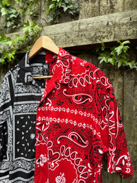 Vintage Style Split Bandana Print Shirt Red Black | Patchwork Paisley Pattern