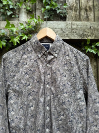 Vintage Style Grey Floral Print Shirt | Micro Pattern Long Sleeve
