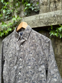 Vintage Style Grey Floral Print Shirt | Micro Pattern Long Sleeve