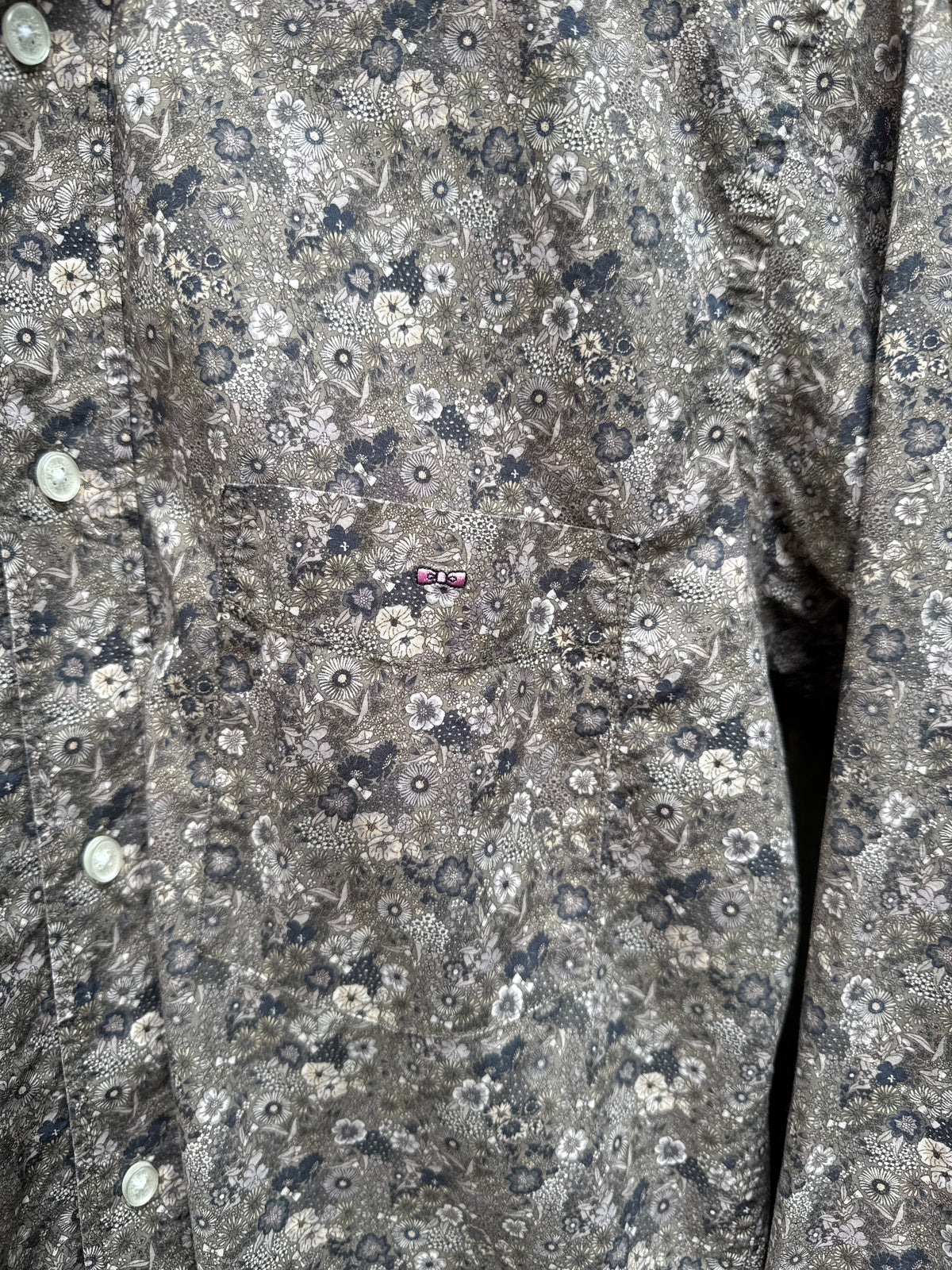 Vintage Style Grey Floral Print Shirt | Micro Pattern Long Sleeve