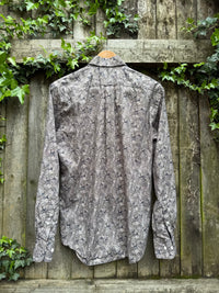 Vintage Style Grey Floral Print Shirt | Micro Pattern Long Sleeve