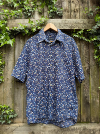 Vintage Blue Geometric Print Shirt | Abstract Square Pattern