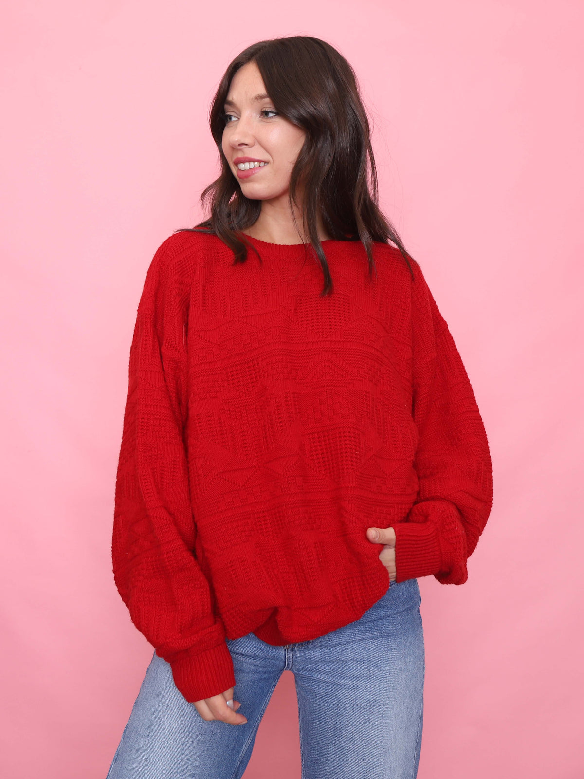 Vintage Red Textured Knit Jumper