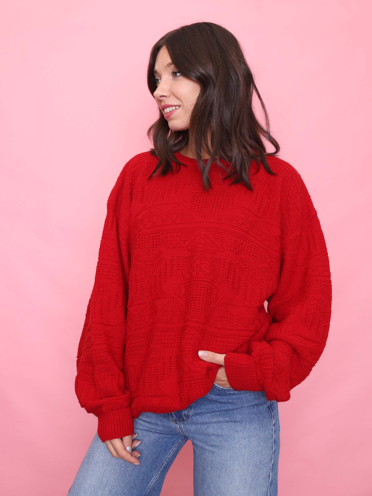 Vintage Red Textured Knit Jumper