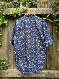 Vintage Blue Geometric Print Shirt | Abstract Square Pattern
