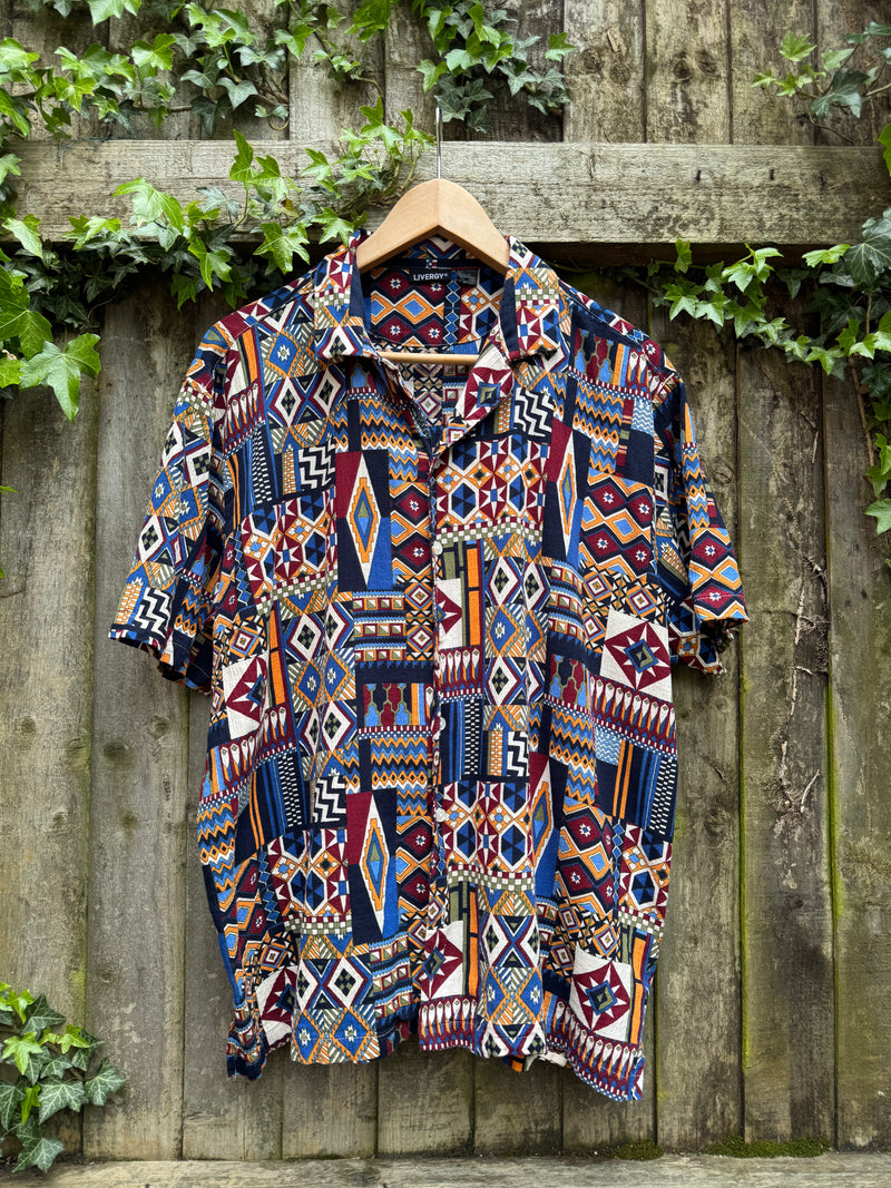Vintage Aztec Geometric Print Shirt | 90s Colourful Pattern