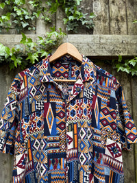 Vintage Aztec Geometric Print Shirt | 90s Colourful Pattern