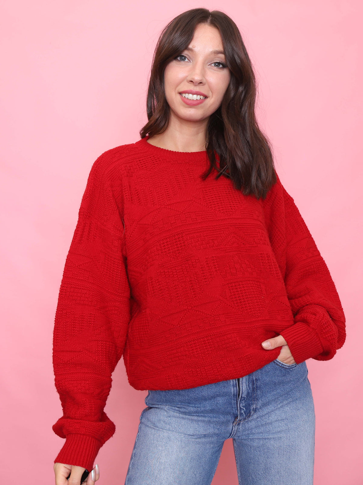 Vintage Red Textured Knit Jumper