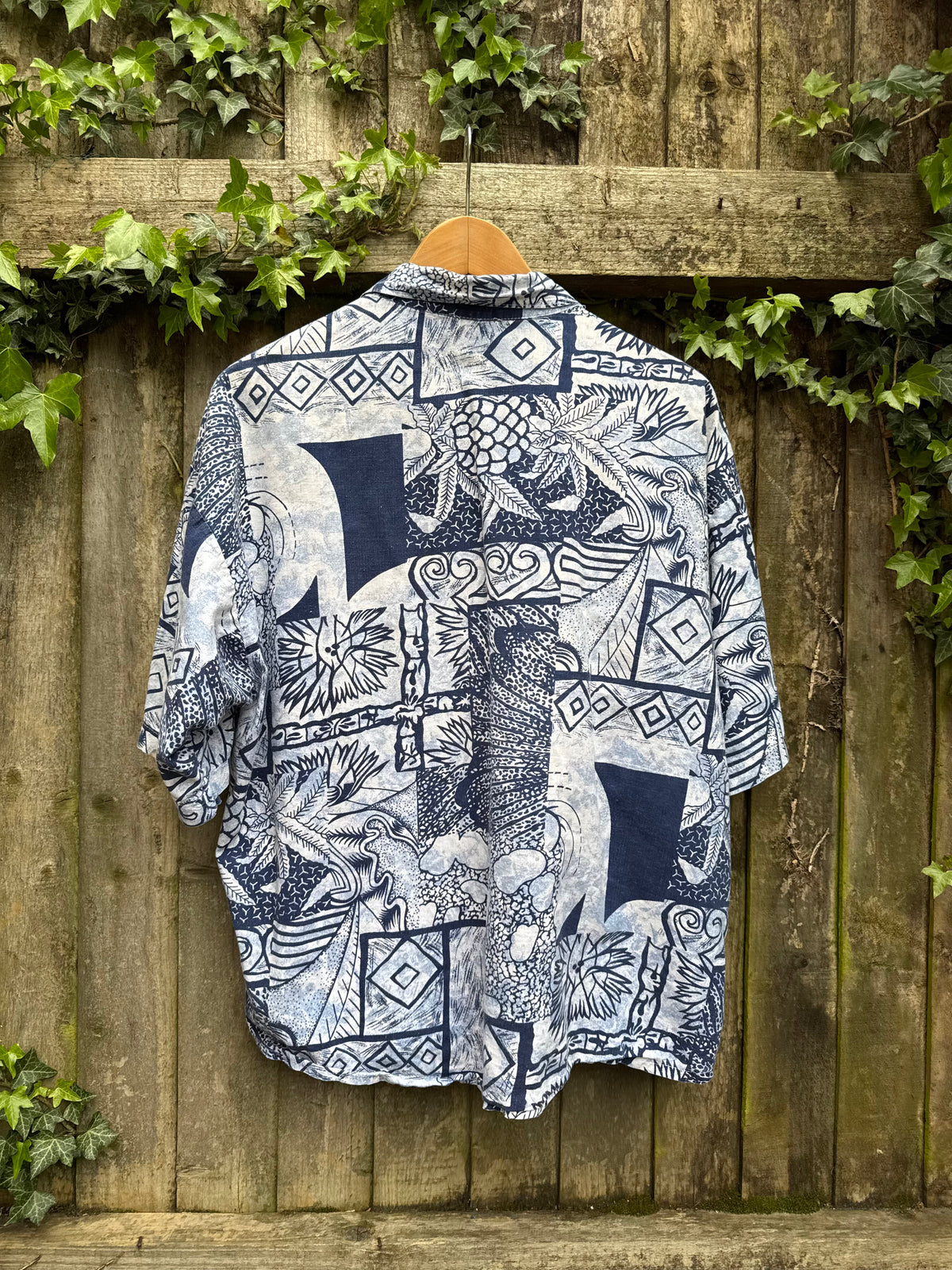 Vintage Abstract Print Shirt | Blue & White Pattern