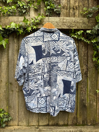 Vintage Abstract Print Shirt | Blue & White Pattern
