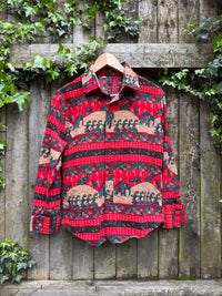 Vintage Elephant Print Shirt Red | Pattern Blouse Long Sleeve