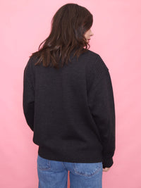 Vintage Dark Grey Geometric Patchwork Pattern Knit Jumper