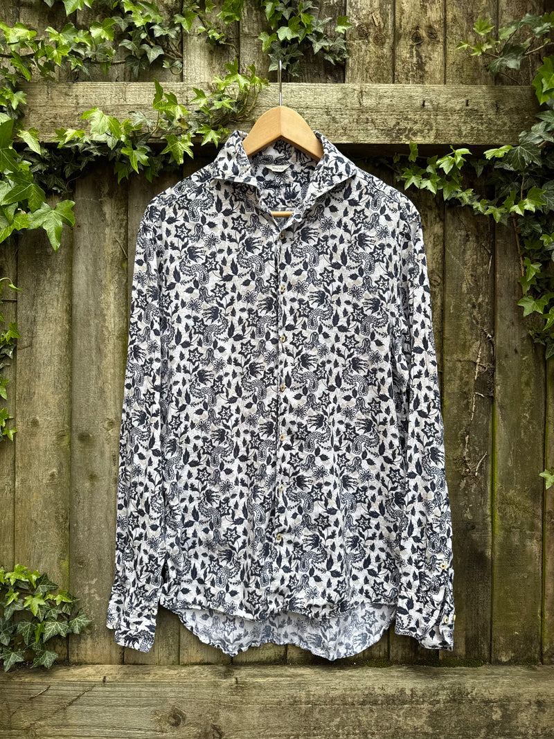 Vintage Floral Paisley Shirt | Navy & White Pattern Long Sleeve