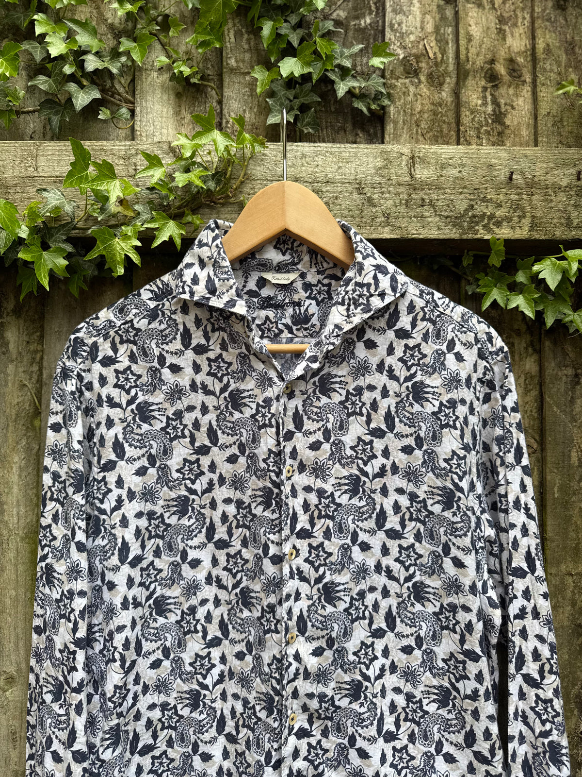 Vintage Floral Paisley Shirt | Navy & White Pattern Long Sleeve