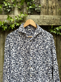 Vintage Floral Paisley Shirt | Navy & White Pattern Long Sleeve