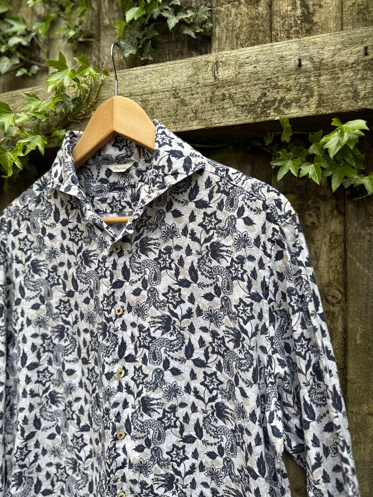 Vintage Floral Paisley Shirt | Navy & White Pattern Long Sleeve