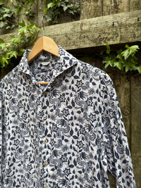 Vintage Floral Paisley Shirt | Navy & White Pattern Long Sleeve