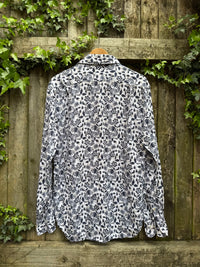 Vintage Floral Paisley Shirt | Navy & White Pattern Long Sleeve