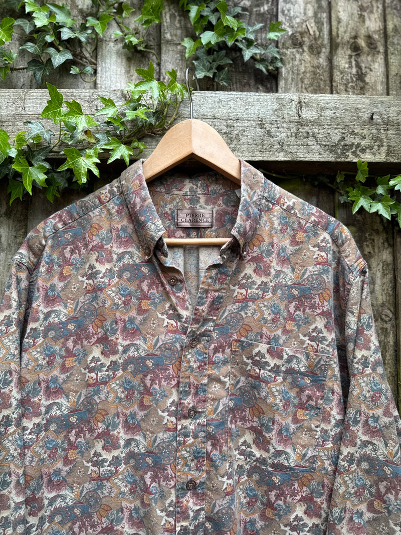 Vintage Tapestry Print Shirt | Floral Pattern Long Sleeve