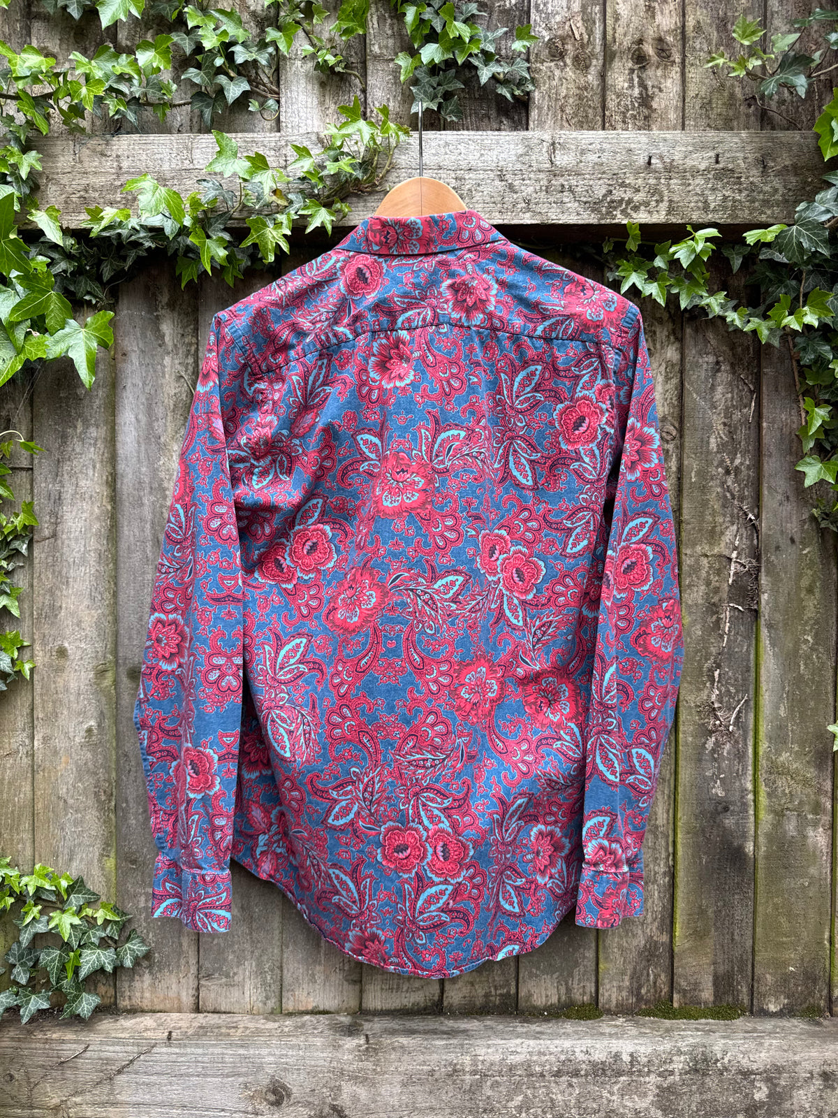 Vintage Paisley Pattern Long Sleeve Shirt | Floral Print Blue & Red